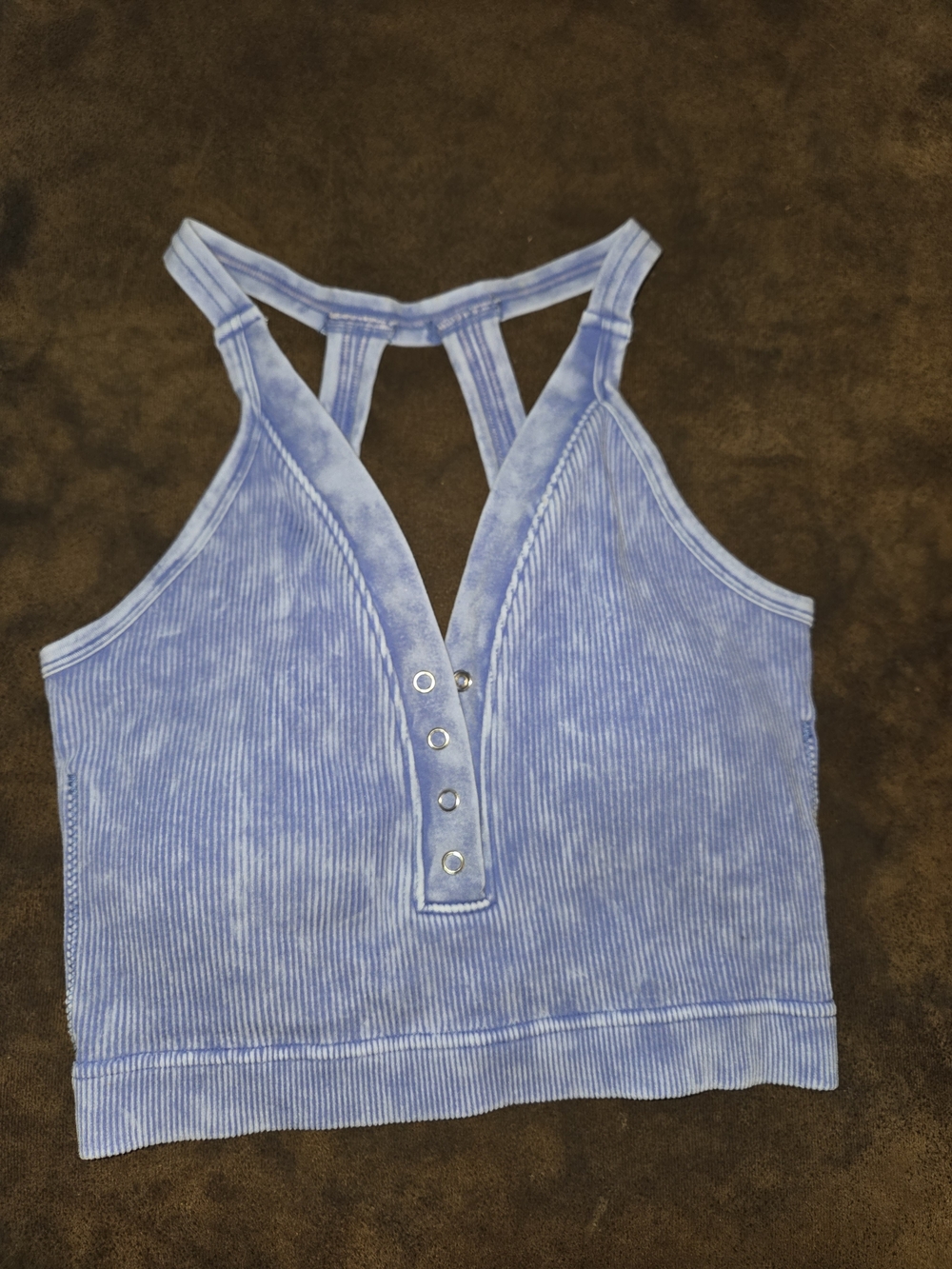 Zenana Outfitters Blue Ribbed Snap-Front Brami